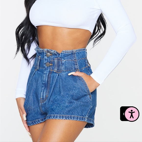 NWOT Pretty Little Thing Petite Mid Blue Wash Denim Shorts - Picture 13 of 13